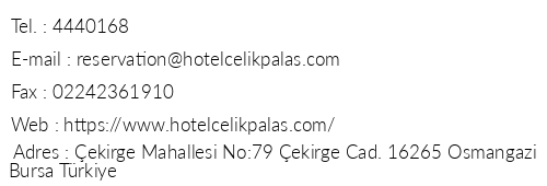 elik Palas Hotel Convention Center & Thermal Spa telefon numaralar, faks, e-mail, posta adresi ve iletiim bilgileri